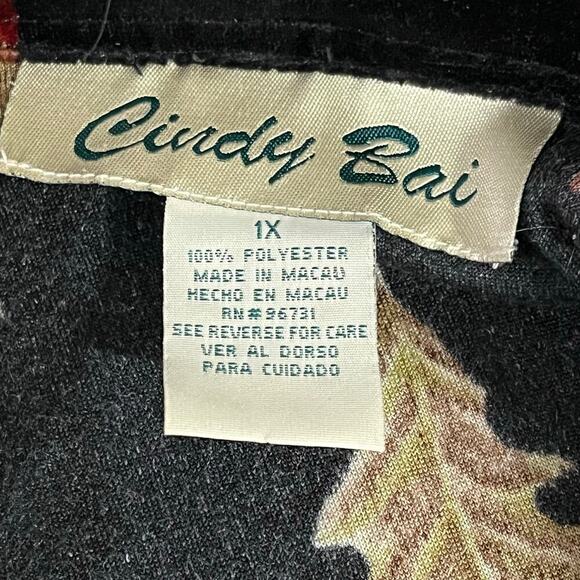 Cindy Bai Vintage Womens Fall Leaves Velvet Button Down Blouse Top Size 1X - Picture 8 of 9